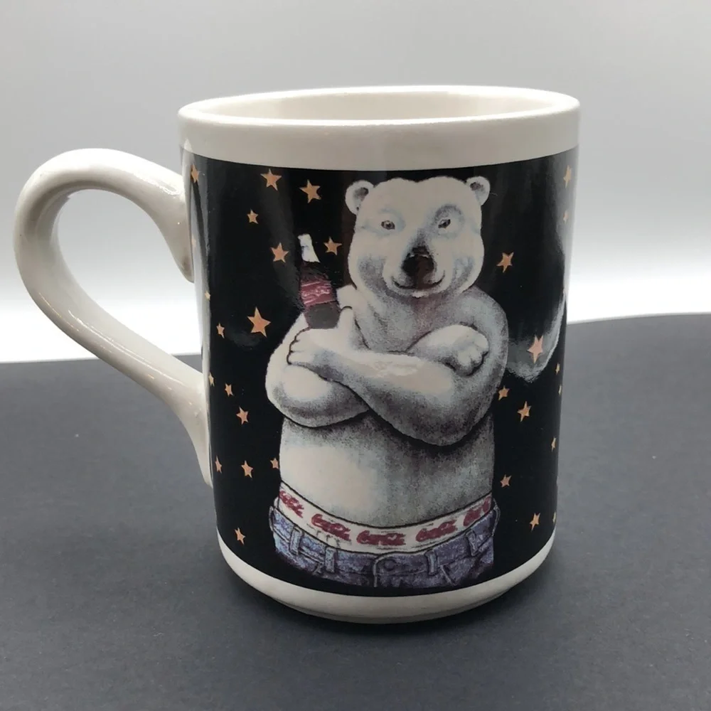 Vintage 1996 Coca-Cola white Polar Bear in Calvin Klein Jeans Coffee Mug